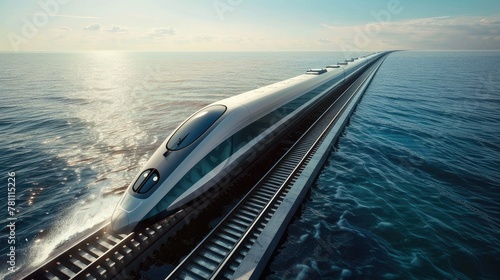 Oceanic journey: High-speed train line traverses the open sea, merging speed and serenity. A surreal voyage awaits. © pvl0707