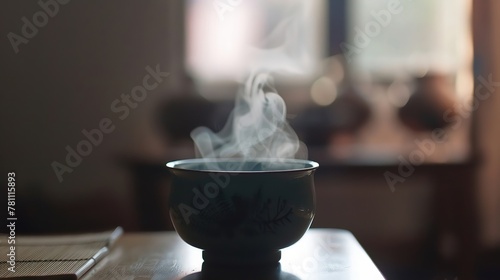 The steam rising from a cup of herbal tea #781115893