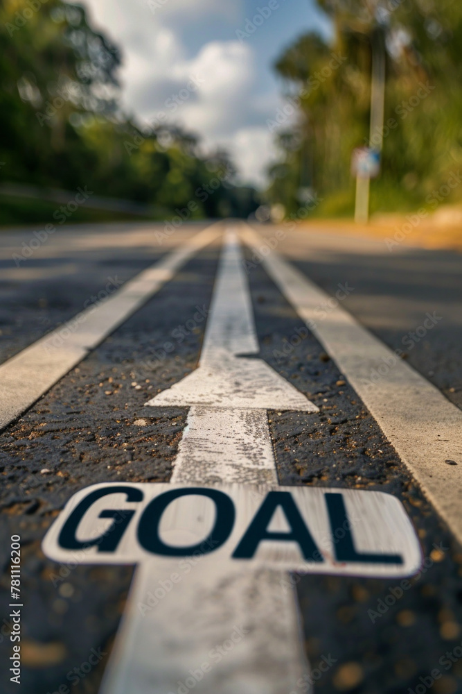 Text GOAL showing a direction for a road