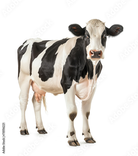 Frontal view of black and white cow photo