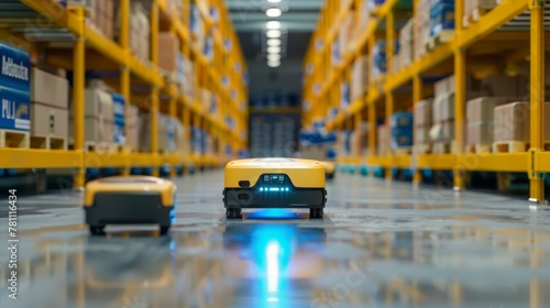 Yellow and Black Robot Operating in Warehouse