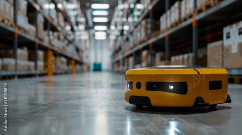 Autonomous Robot Navigates Warehouse Aisle