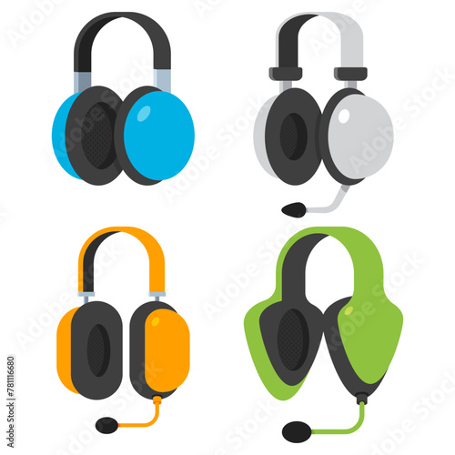 Gaming headsets vector cartoon set isolated on a white background.