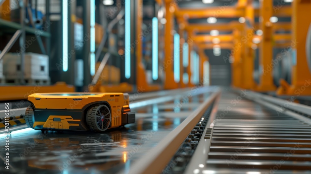 Automated Guided Vehicle in Factory Assembly Line During Off-Hours