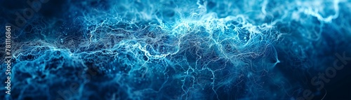 An artistic representation of a neural network in electric blue, highlighting complex connections reminiscent of brain activity or artificial intelligence. photo