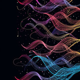 Colorful music wave lines on a dark background, a symphony of design. AI Generative.