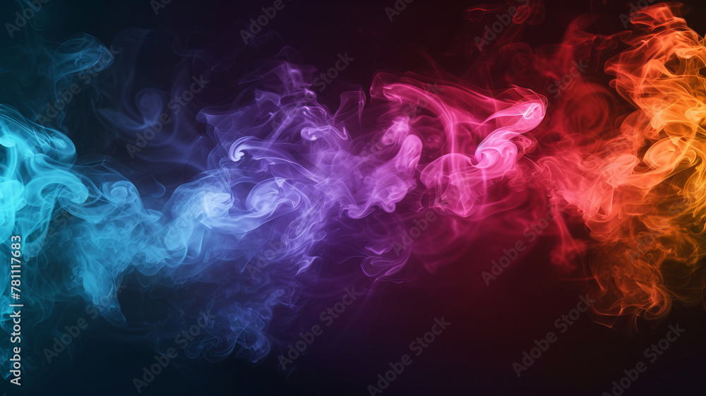 Vibrant spectrum of colored smoke on a black backdrop. AI Generative.