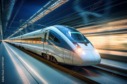 Blurred motion conveys the high-speed energy of modern rail travel, AI Generative.