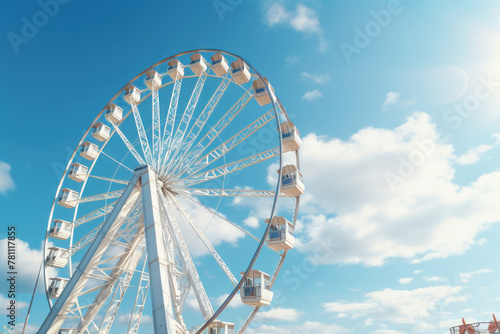 Ultra-realistic Ferris wheel against a bright blue sky  AI Generative.