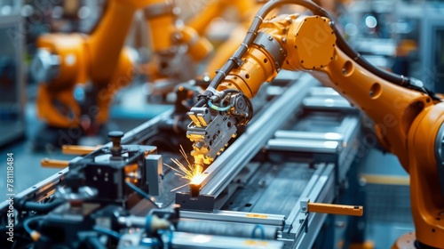 Robotic Arms Assembling Products on Factory Conveyor Belt