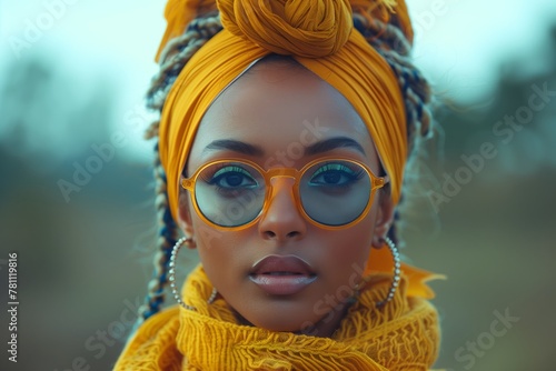 Fashionable woman with turban and glasses