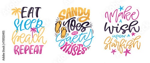 Summer vibes - cute hand drawn doodle letetring quote. Lettering ptint t-shirt design, mug print about summer.