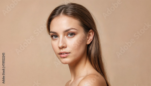 Fresh-Faced Asian Beauty on Brown Background
