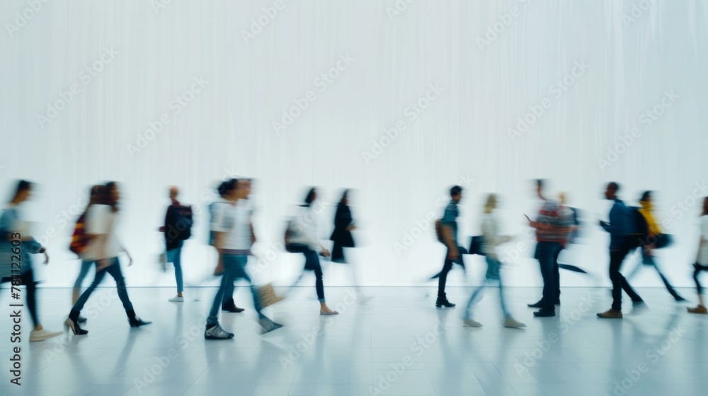 blurred business people walking at a trade fair, conference or walking in a modern hall, motion speed blur, AI Generative blurred business people walking at a trade fair, conference or walking in a modern hall, motion speed blur, AI Generative