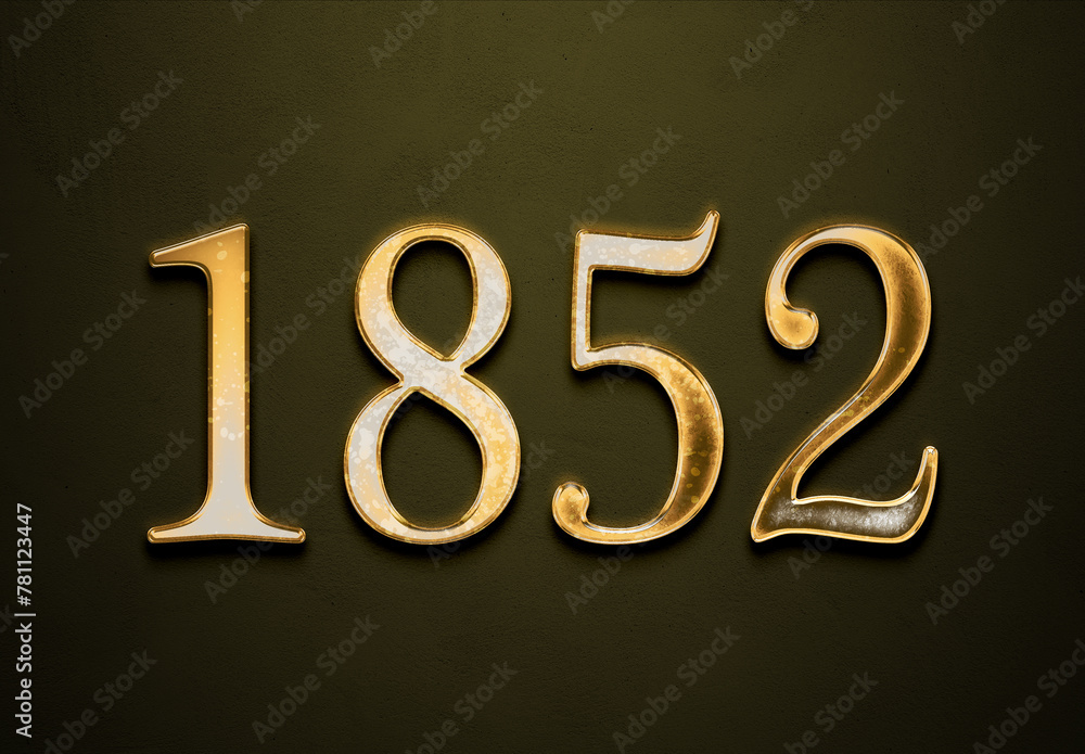 Old gold effect of 1852 number with 3D glossy style Mockup. Old gold effect of 1852 number with 3D glossy style Mockup.