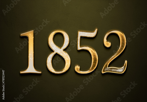 Old gold effect of 1852 number with 3D glossy style Mockup.	