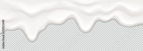Yogurt, milk or cream surface creamy liquid melt splash flowing background. Vector white milk splash or ice cream flow soft texture on transparent background for sweet dessert design. 3D Illustration