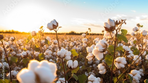 Cotton field with fluffy white bolls photo