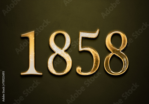 Old gold effect of 1858 number with 3D glossy style Mockup.	