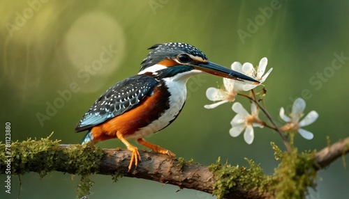 ringed kingfisher megaceryle torquata eating a branch in the wetlands in the north pantanal in brazil green background photo