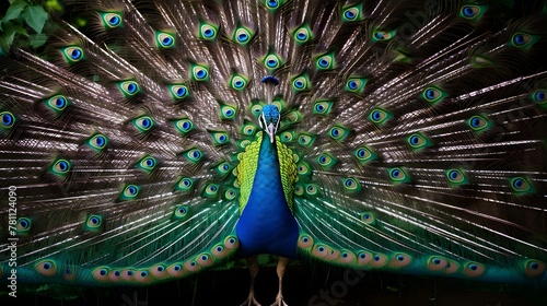 Portrait of peacock with feathers out beautiful peacock
