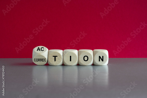Photography Turned a wooden cube and changes the word correction to action