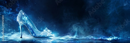 Cinderella Glass Slipper Fantasy Style blue banner, with copy space