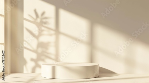 Podium Wall Art Mockup  simple wall  light and shadow blurry background  3d render