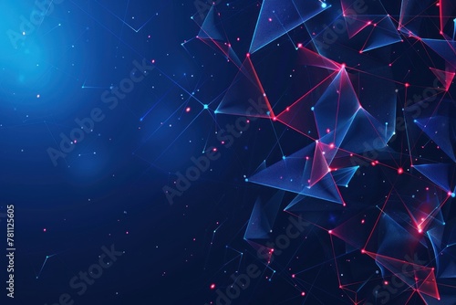 Abstract background with polygonal lines and glowing dots on a dark blue backdrop