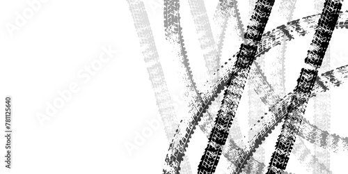Background with tire wheel marks of cars. Vector illustration