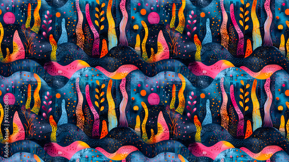 Playful and whimsical abstract pattern psychedelic background