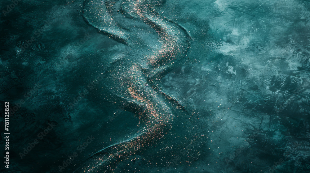 Abstract background resembling aerial view of a winding river with a textured blue background.