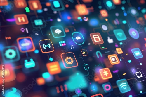 A digital background with icons representing various technology components