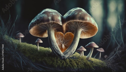 mushroom heart every mushroom true love of mushrooms generative ai illustration for you web valentine card ort shirt design for mushroom lovers