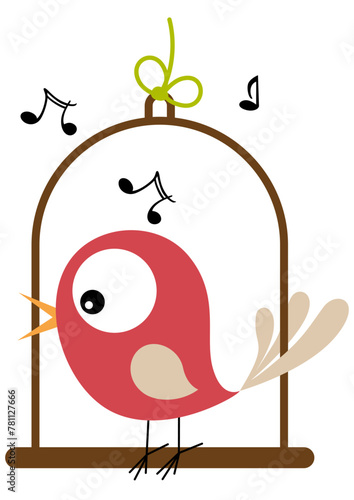 Adorable little bird singing hanging