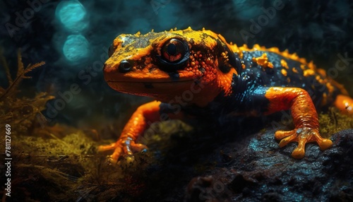 macro portrait of a beautiful fire salamander