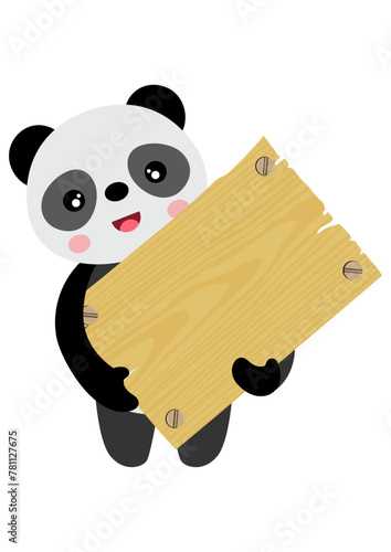 Funny panda holding a wooden sign board