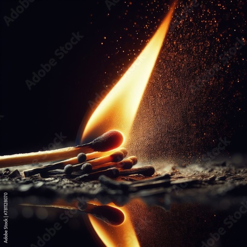 The moment a match ignites in a burst of flame 