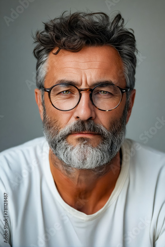 A man with glasses and beard looking at the camera.