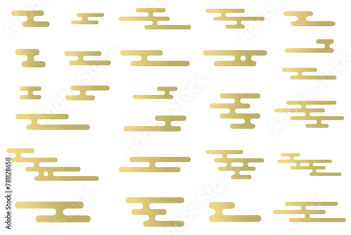 エ霞文のイラストセット　和柄　背景イラスト　金色　Japanese traditional pattern