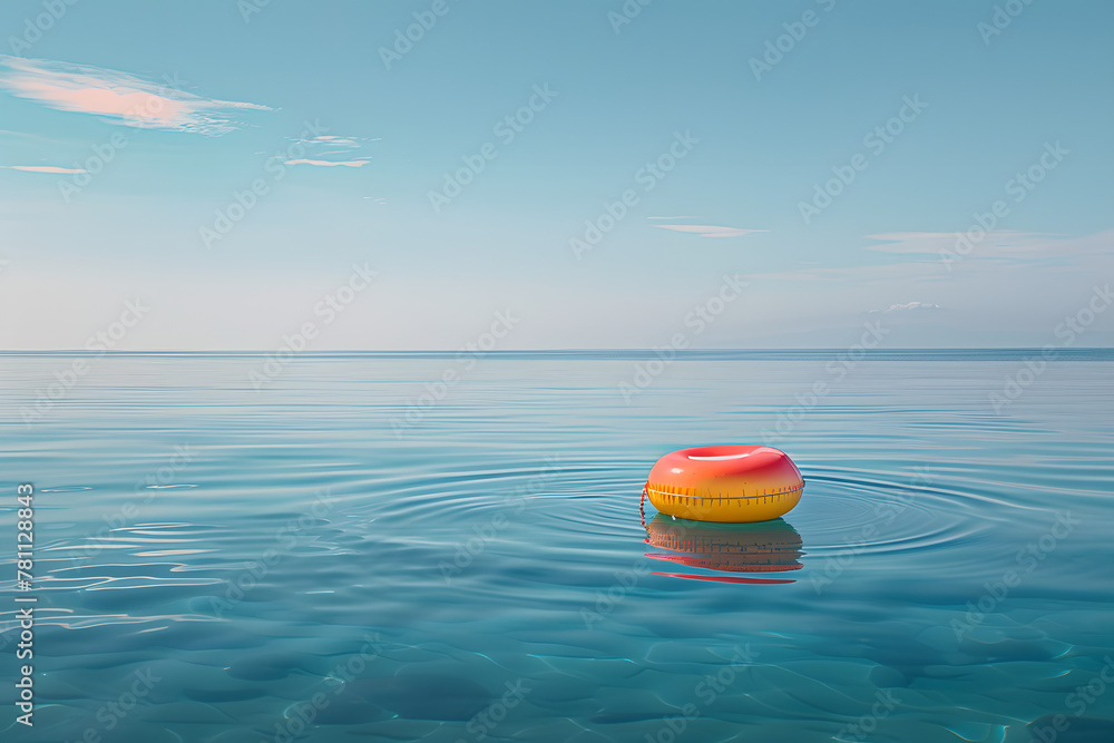 a colorful float on a calm ocean.