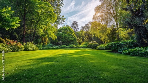 path in the green  garden with white cloudy sky view  © Sundas