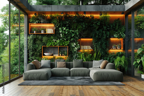 A modern interior design showcasing eco-friendly materials and sustainable practices © Veniamin Kraskov