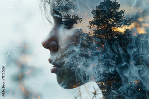 Double exposure portrait in a natural setting