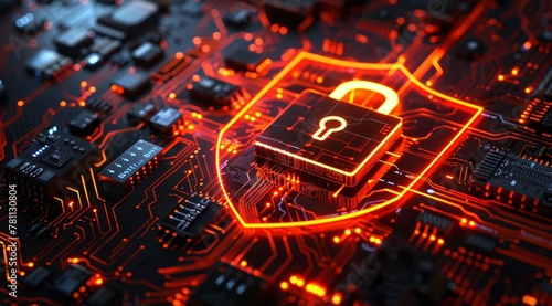 Advanced Cybersecurity Padlock on Electronic Circuit