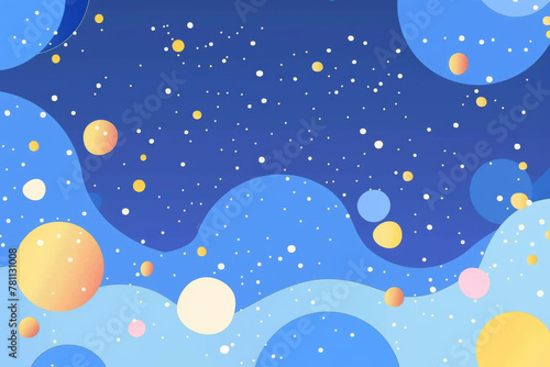 Abstract background with blue and yellow color, flat design with organic shapes, dots, wavy lines and waves photo