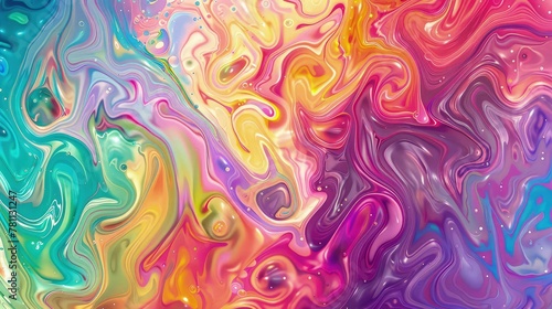 A stunning abstract composition featuring colorful paints flowing in smooth, wavy lines. The paints create a captivating display of motion and depth