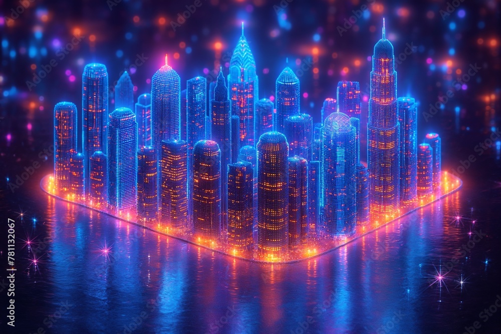 Futuristic skyscrapers and modern technology, Future urban architecture.cityscape with neon light effect, Modern hi-tech, science, futuristic technology concept, top view, view drone