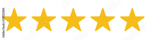  5 stars icon. Five star rating icon. Vector icon set. Feedback of user symbol. Review quality. Button click.  photo