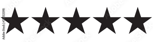 Five stars customer product rating review flat icon for apps and websites, Black 5 stars yellow score. 